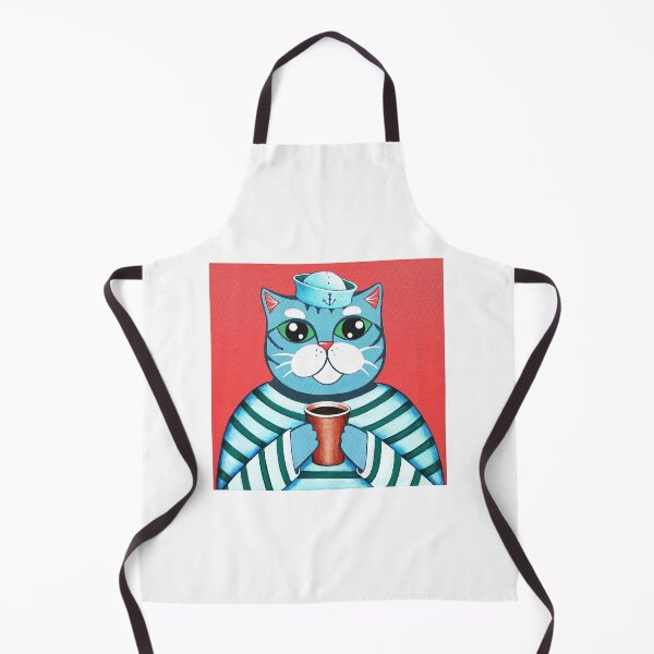 Item preview, Grey Sailor Cat with a Cup of Coffee designed and sold by YanaZayikinaArt.
