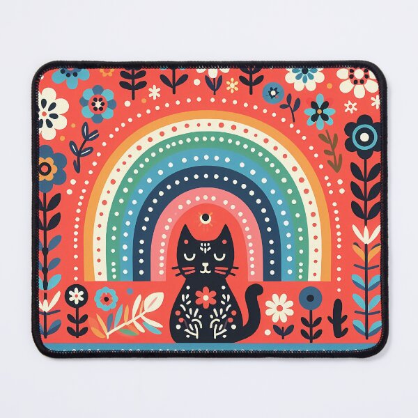 Item preview, Scandinavian Folk Art Black Cat – Coral Glow, Rainbow Calm, and Floral Magic by heidiannemorris designed and sold by FOLK ART FUSION by heidiannemorris.