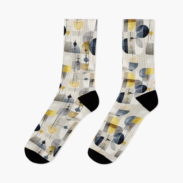 Item preview, Mid-Century Modern Grid – Seamless Geometric Pattern with Organic Shapes in Gold, Navy, and Grey designed and sold by Moisky Patterns.