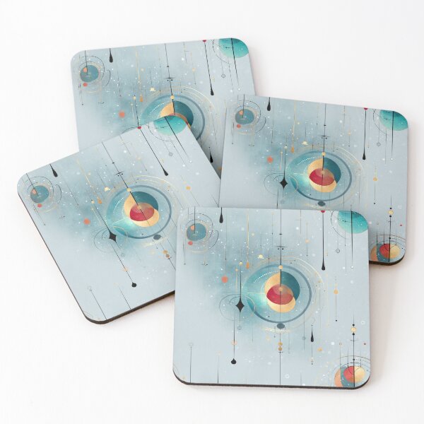 Item preview, Celestial Geometric Seamless Pattern with Orbital Motifs and Stellar Accents in Aqua Blue and Warm Hues designed and sold by Moisky Patterns.