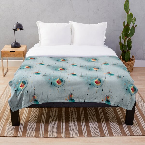 Artikelvorschau, Himmlisches geometrisches nahtloses Muster mit Orbitalmotiven und Sternenakzenten in Aquablau und warmen Farbtönen entworfen und verkauft von Moisky Patterns.