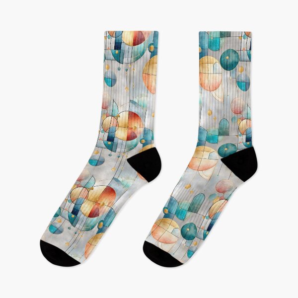Item preview, Geometric Stained Glass Seamless Pattern with Celestial Motifs in Teal, Coral, and Gold Tones designed and sold by Moisky Patterns.