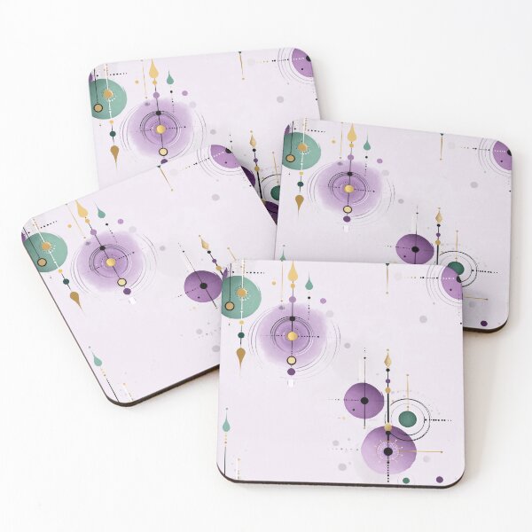Item preview, Celestial Geometric Seamless Pattern with Purple and Green Orbital Motifs on Soft Lilac Background designed and sold by Moisky Patterns.