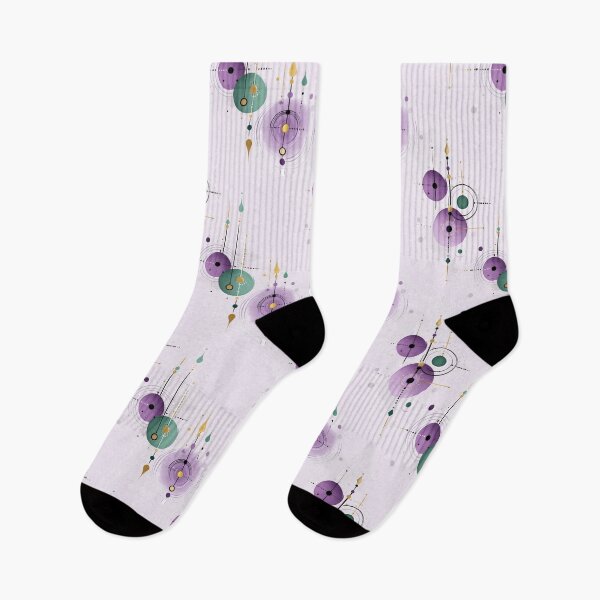 Item preview, Celestial Geometric Seamless Pattern with Purple and Green Orbital Motifs on Soft Lilac Background designed and sold by Moisky Patterns.