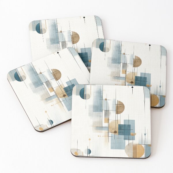 Item preview, Geometric Abstract Seamless Pattern with Textured Blue and Ochre Shapes and Linear Grid Design designed and sold by Moisky Patterns.