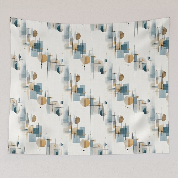 Item preview, Geometric Abstract Seamless Pattern with Textured Blue and Ochre Shapes and Linear Grid Design designed and sold by Moisky Patterns.