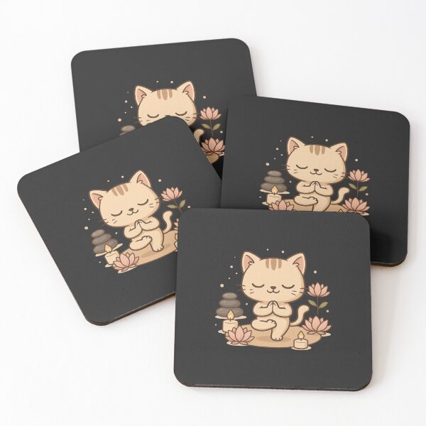 Item preview, Yoga Cat – Cute Chibi Kitty in Zen Pose with Candles and Lotus Flowers designed and sold by ColorSplash123.