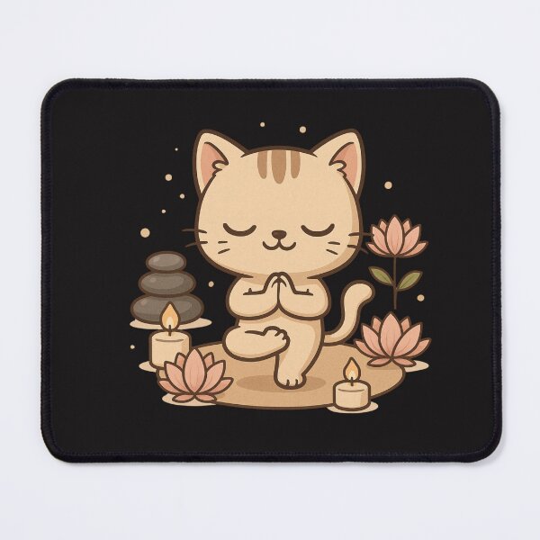 Item preview, Yoga Cat – Cute Chibi Kitty in Zen Pose with Candles and Lotus Flowers designed and sold by ColorSplash123.