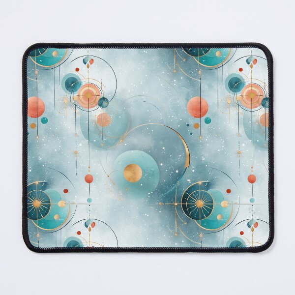 Item preview, Celestial Seamless Pattern with Abstract Orbits, Golden Lines, and Nebulous Blue Background designed and sold by Moisky Patterns.