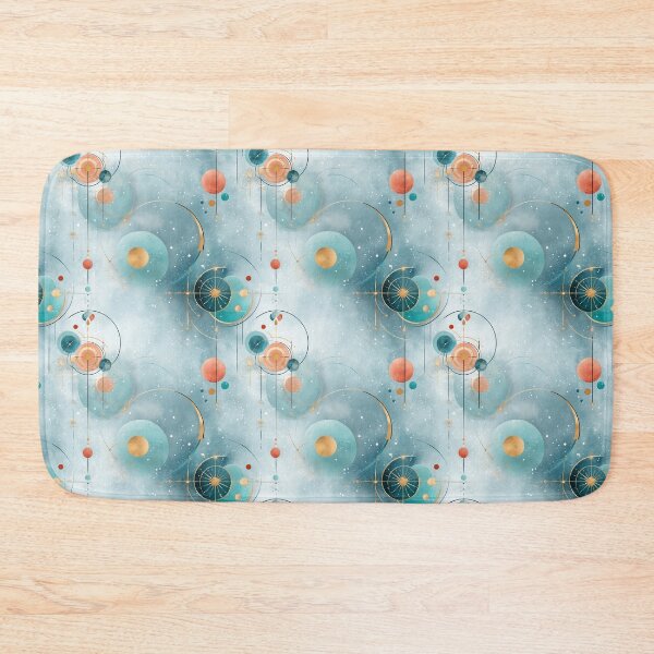 Item preview, Celestial Seamless Pattern with Abstract Orbits, Golden Lines, and Nebulous Blue Background designed and sold by Moisky Patterns.