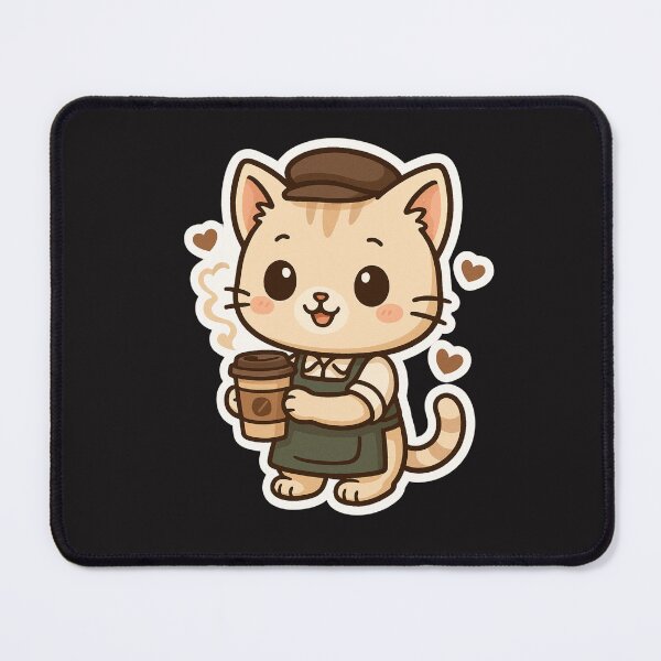 Item preview, Café Cat Cutie – Chibi Barista Kitty with Coffee and Heart-Shaped Steam designed and sold by ColorSplash123.
