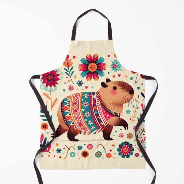 Item preview, Scandinavian Folk Art Capybara – Teal, Red and Orange Flowers with Geometric Jumper by heidiannemorris designed and sold by FOLK ART FUSION by heidiannemorris.