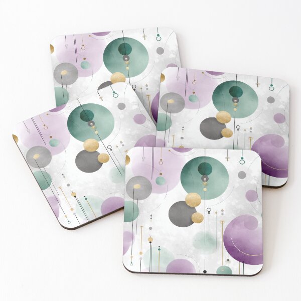 Item preview, Elegant Geometric Circles Seamless Pattern with Gold Accents in Jade and Purple Tones designed and sold by Moisky Patterns.