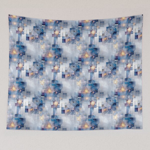 Item preview, Cosmic Geometric Grid Seamless Pattern with Gold Lines and Nebula Textures designed and sold by Moisky Patterns.
