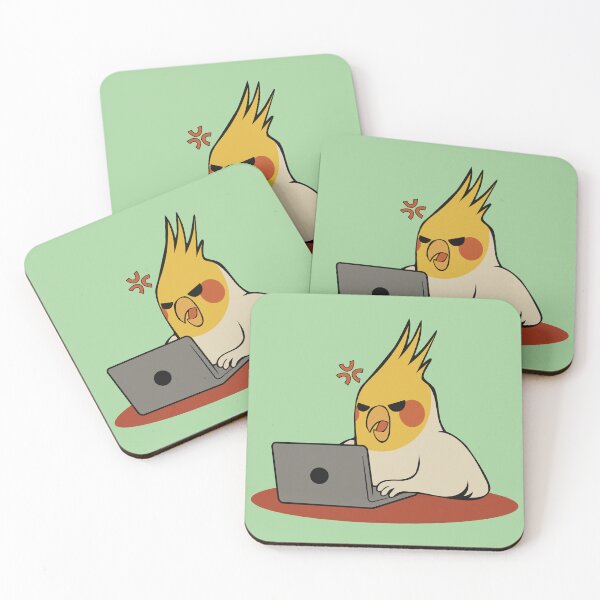 Item preview, angry cockatiel on laptop designed and sold by Mighty-Blue.