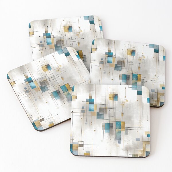 Item preview, Geometric Grid Pattern with Turquoise, Gold, and Charcoal Rectangles and Lines designed and sold by Moisky Patterns.