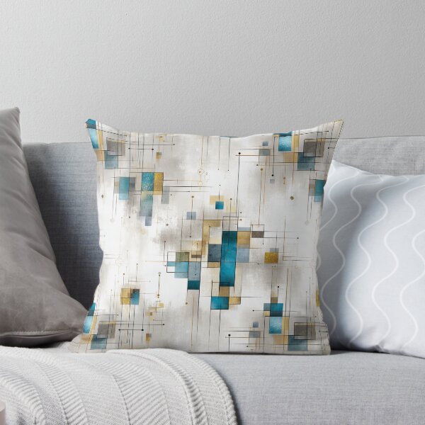 Item preview, Geometric Grid Pattern with Turquoise, Gold, and Charcoal Rectangles and Lines designed and sold by Moisky Patterns.