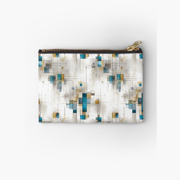 Item preview, Geometric Grid Pattern with Turquoise, Gold, and Charcoal Rectangles and Lines designed and sold by Moisky Patterns.