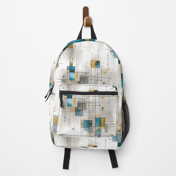Item preview, Geometric Grid Pattern with Turquoise, Gold, and Charcoal Rectangles and Lines designed and sold by Moisky Patterns.