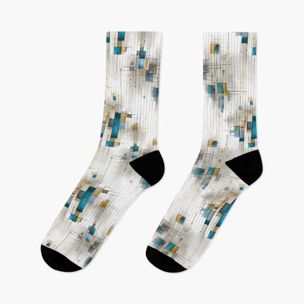 Item preview, Geometric Grid Pattern with Turquoise, Gold, and Charcoal Rectangles and Lines designed and sold by Moisky Patterns.