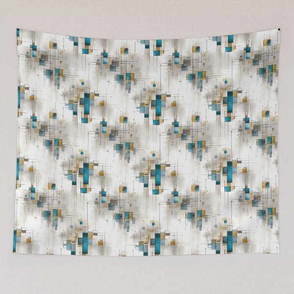 Item preview, Geometric Grid Pattern with Turquoise, Gold, and Charcoal Rectangles and Lines designed and sold by Moisky Patterns.