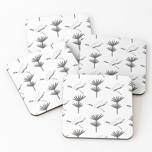 Item preview, Art deco inspired palm leaves and flying crane on white designed and sold by phatlizzardart.