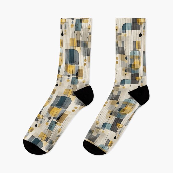 Artikelvorschau, Modernes geometrisches Mid-Century-Muster mit senffarbenen, blaugrünen und anthrazitfarbenen Akzenten entworfen und verkauft von Moisky Patterns.