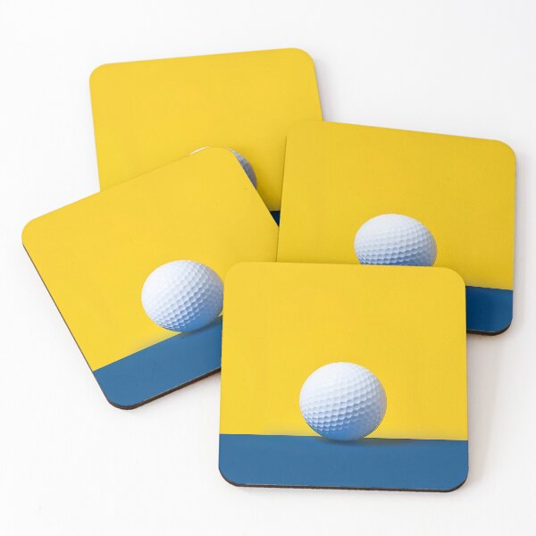 Item preview, Golf ball white on yellow blue background designed and sold by BeebooDesign.
