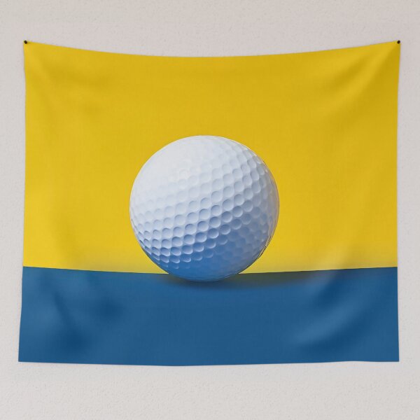 Item preview, Golf ball white on yellow blue background designed and sold by BeebooDesign.