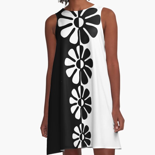 Aperçu de l'œuvre Fleurs mod rétro audacieuses des années 1960 en noir et blanc créée et vendue par MellowCat.