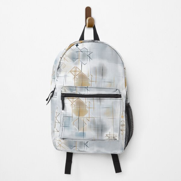 Item preview, Abstract Geometric Pattern with Floating Lines and Star Motifs in Blue, Gold, and Gray designed and sold by Moisky Patterns.