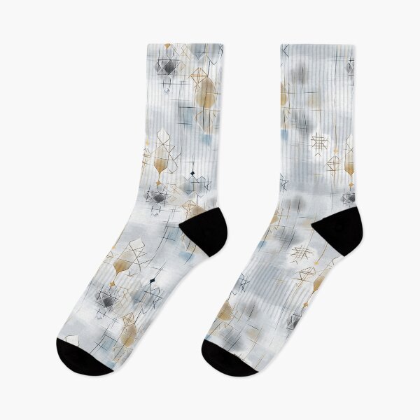Item preview, Abstract Geometric Pattern with Floating Lines and Star Motifs in Blue, Gold, and Gray designed and sold by Moisky Patterns.