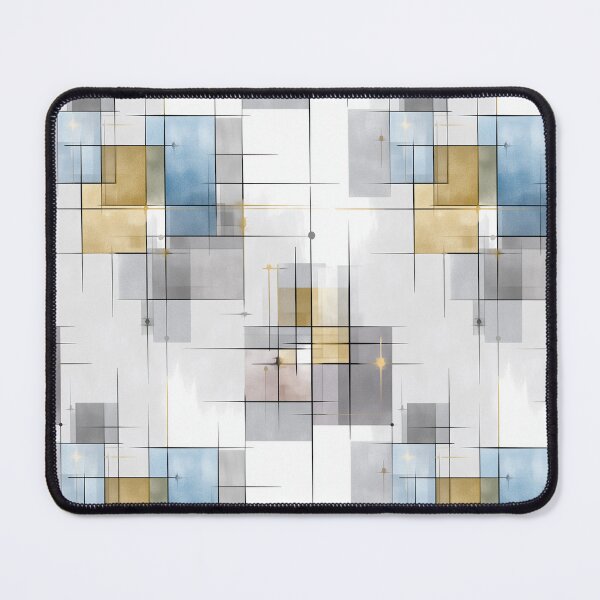 Item preview, Minimalist Geometric Abstract Pattern with Overlapping Rectangles and Fine Lines in Soft Gray, Blue, and Gold designed and sold by Moisky Patterns.