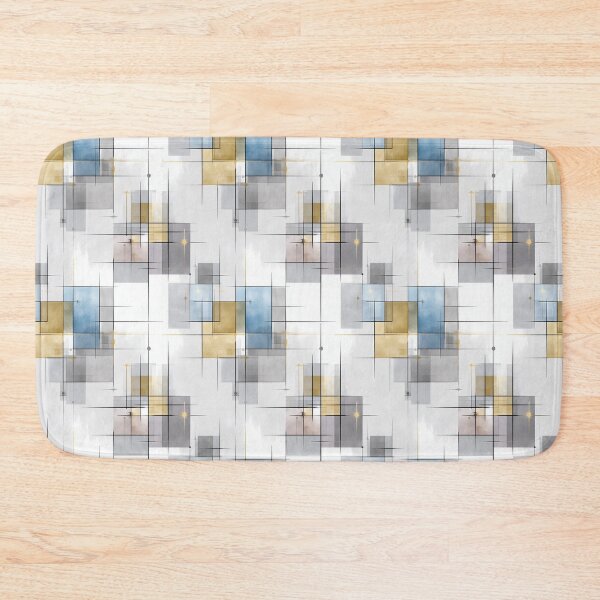Item preview, Minimalist Geometric Abstract Pattern with Overlapping Rectangles and Fine Lines in Soft Gray, Blue, and Gold designed and sold by Moisky Patterns.