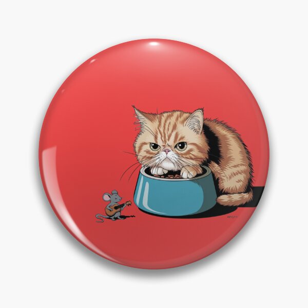 Item preview,  Persian cat waiting behind a big bowl for food and a tiny mice playing an ukulele nearby designed and sold by 123ks.