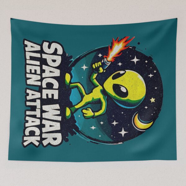 Item preview, Space War: Alien Attack – Retro Cartoon Invader Art designed and sold by SteadyRolling.