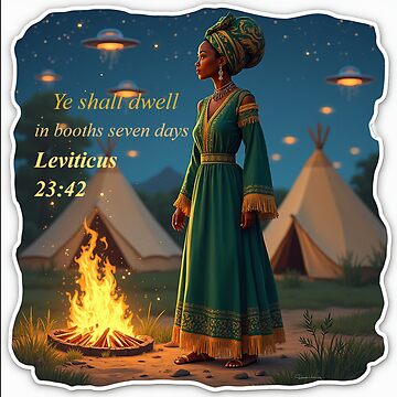 Artwork thumbnail, Afrocentric Sukkot Woman by Campfire – Leviticus 23:42 by 12tribesvisuals
