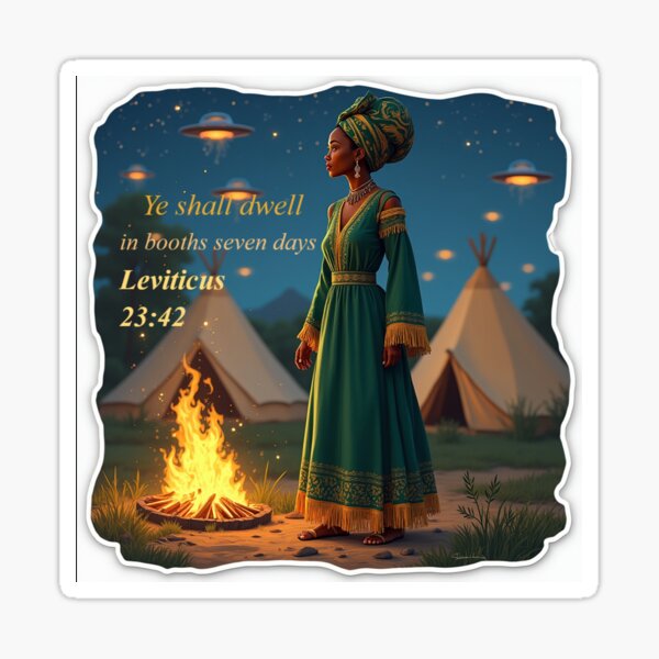 Item preview, Afrocentric Sukkot Woman by Campfire – Leviticus 23:42 designed and sold by 12tribesvisuals.