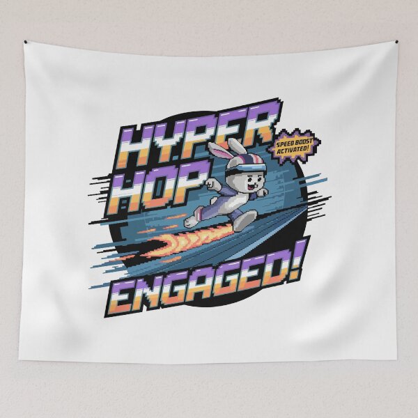 Item preview, Hyper Hop Engaged – Retro Gamer Bunny Speed Boost designed and sold by NaturePixel.