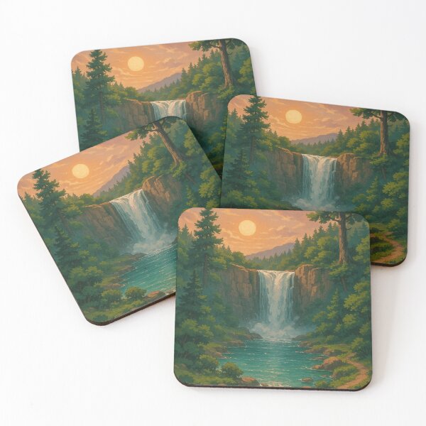 Item preview, Tranquil Waterfall Sunset - Lofi Nature Vibes designed and sold by DreamCraze.