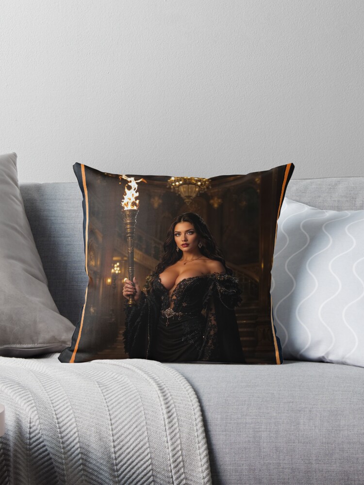 Portrait Of Trecia Viviana As The Torchbearer Of Zelfis Alluring AI Concept Art by Xzendor7 Decorative Art Print Throw Pillow