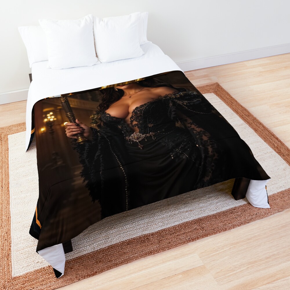Portrait Of Trecia Viviana As The Torchbearer Of Zelfis Alluring AI Concept Art by Xzendor7 Decorative Art Print Comforter