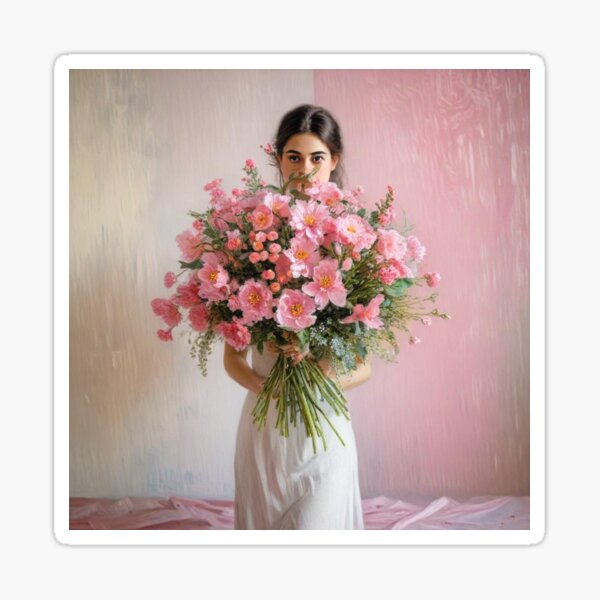 Woman and Flower Bouquet Sticker