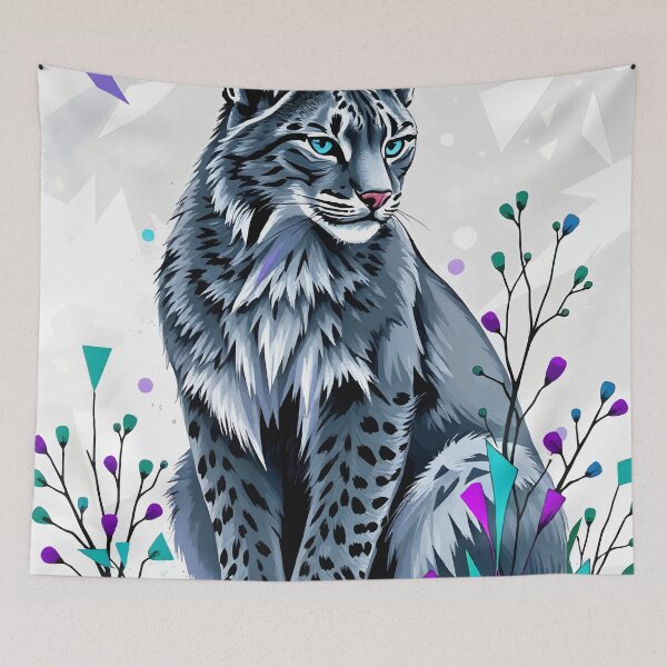 Item preview, Snow Lynx with Antlers in Geometric Fantasy Forest designed and sold by WildlifeInc.
