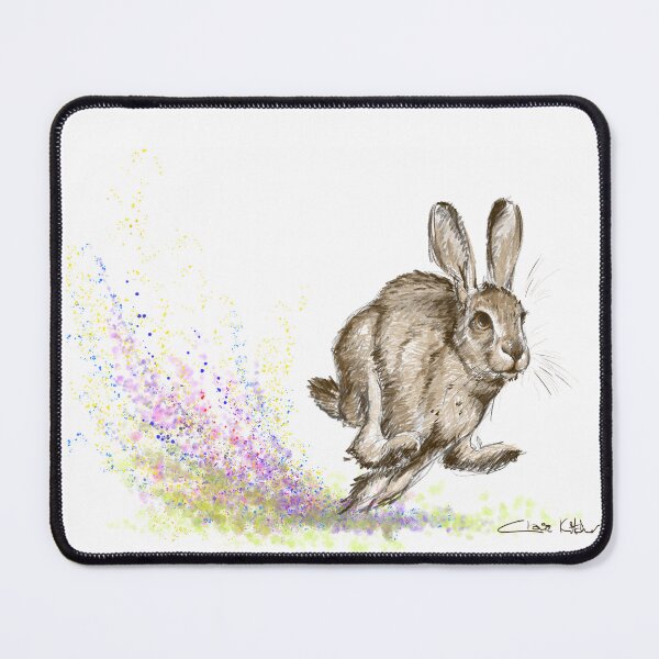 Item preview, A fun watercolour of a shower of rainbow dust kicked up by a sprinting hare, designed and sold by Claire Kitcher.