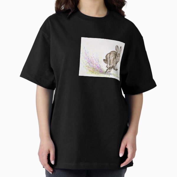 A fun watercolour of a shower of rainbow dust kicked up by a sprinting hare, Oversized T-Shirt