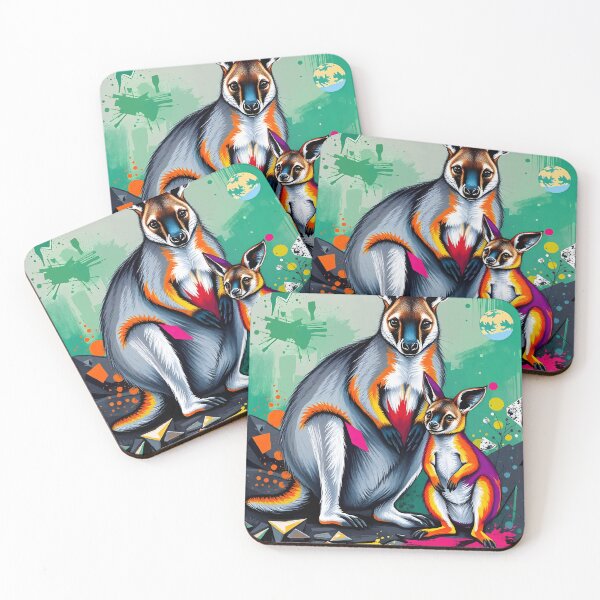 Item preview, Neon Wallaby and Joey Street Art – Vibrant Australian Wildlife Design designed and sold by WildlifeInc.