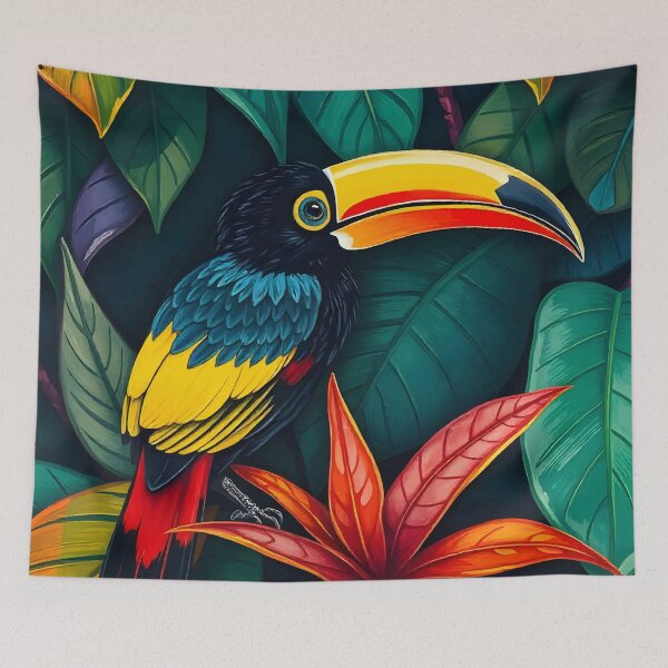 Item preview, Colorful Toucan Jungle Art – Tropical Bird with Vibrant Leaves designed and sold by WildlifeInc.