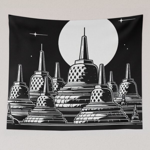 Item preview, AI Art: Borobudur Temple Jogja in Black & White Vector Style – Iconic Design for City & Travel Lovers designed and sold by knalpot-design.