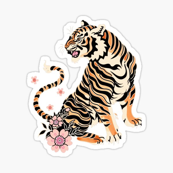 Artikel-Vorschau von Japanischer Tiger mit rosa Blumen, designt und verkauft von xiao xuans.